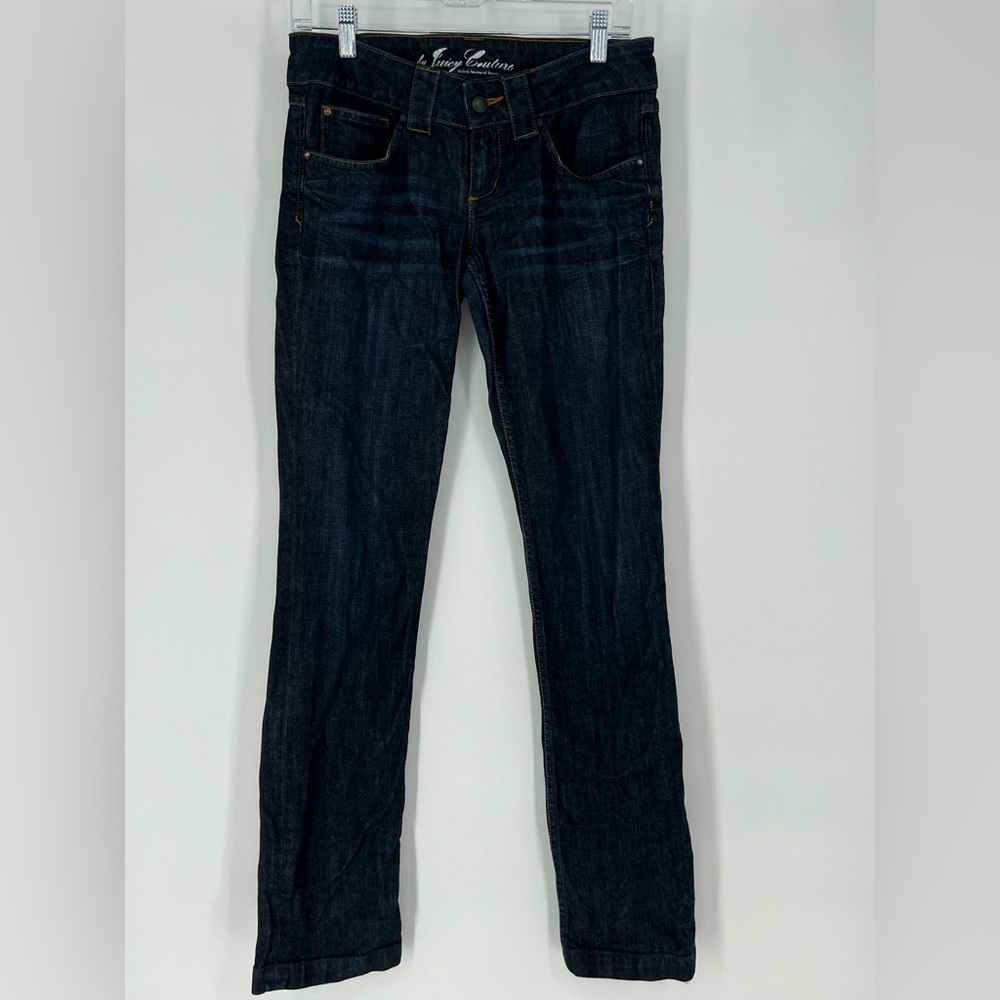 JUICY COUTURE‎ STRAIGHT LEG BLUE JEANS W/GOLD EMBROIDERED J BACK POCKETS